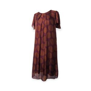 Pecan & Merlot Polka Dot 100% Silk Shift Dress